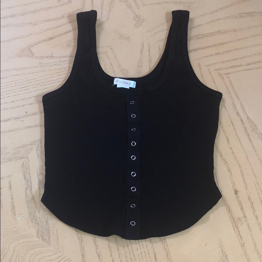 ribbed black tank w eyelet detail